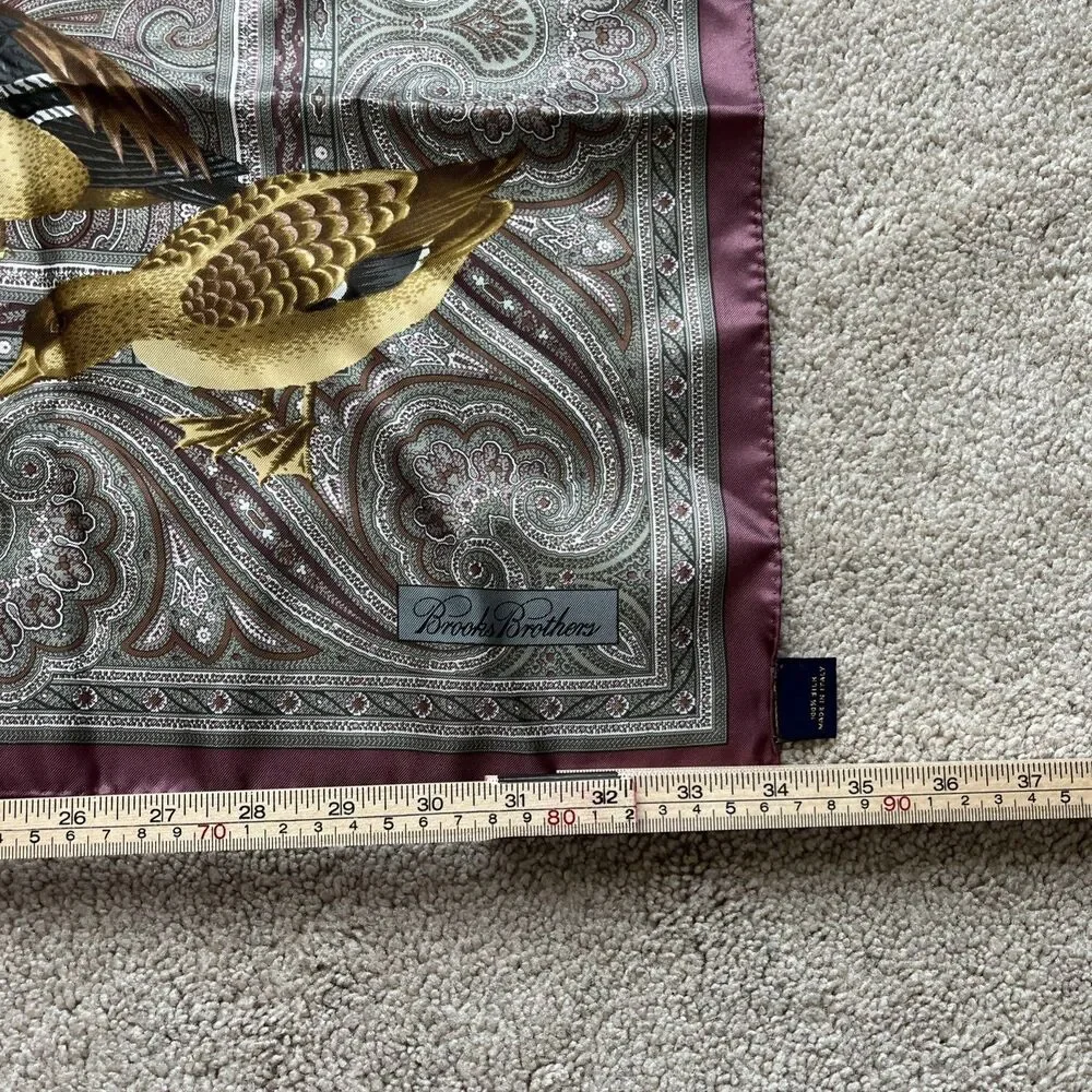 Vintage Brooks Brothers Scarf 100% Silk Italy Floral Fruit Birds Square 34